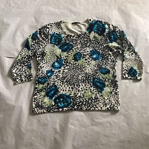 Pretty sweater made by Pierri. Large. White, black, blue, green with beads.